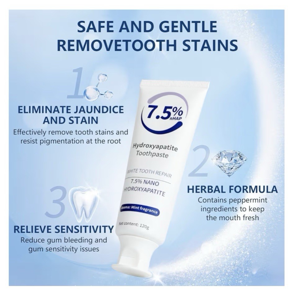 (2) 7.5% nHAP White Tooth Repair Hydroxyapatite Toothpaste (Mild Mint) 4.23oz Ea
