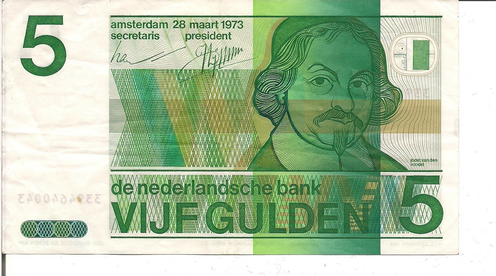 NETHERLANDS, 5  GULDEN,  P#95a, 1973