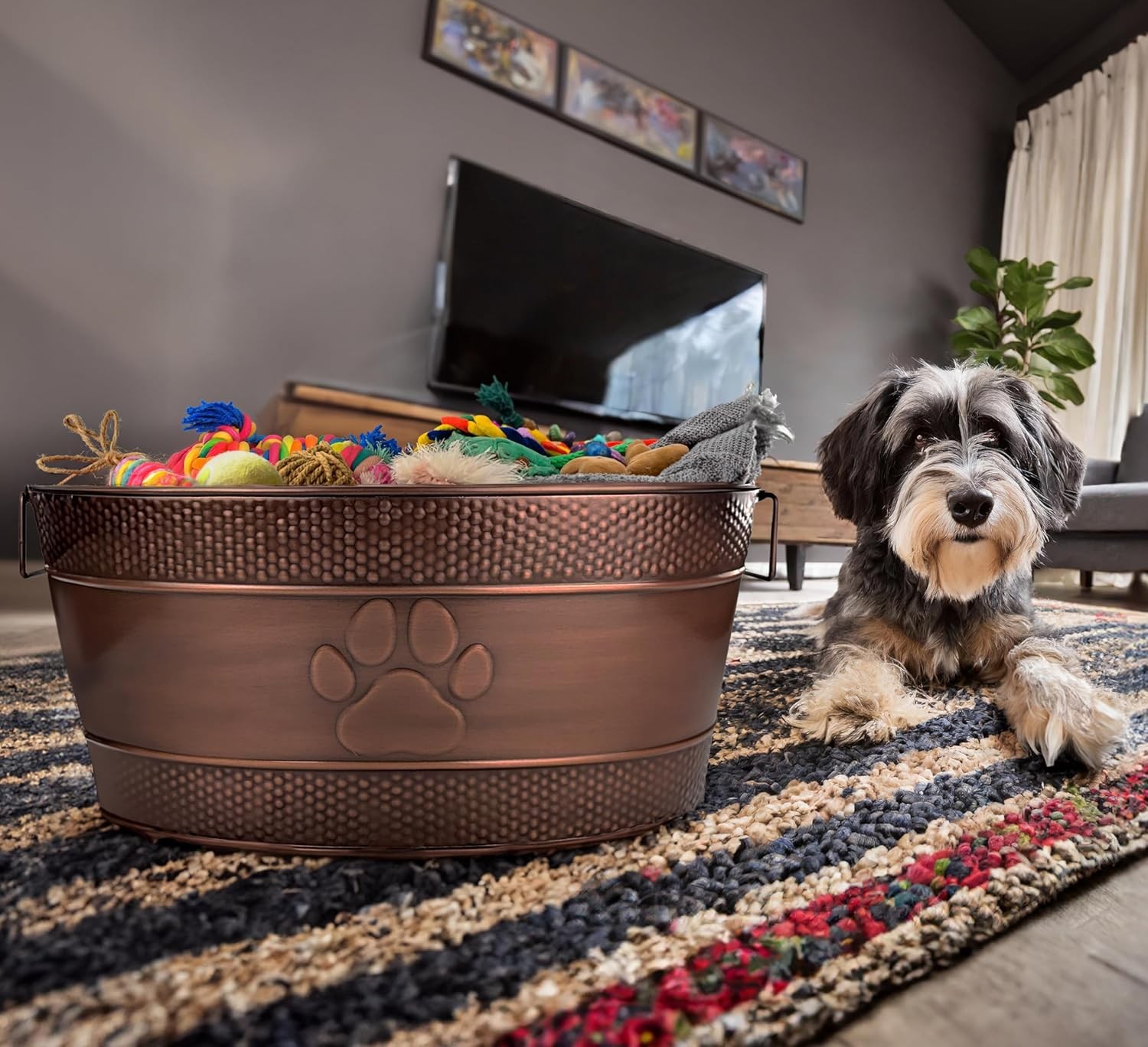 BREKX Indestructible Metal Dog Toy Bin - Copper - 25 Qt, Bronze