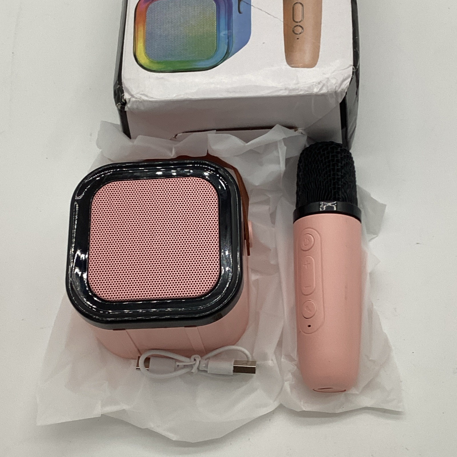 Mini Karaoke Machine Pink Portable Sound System Bluetooth Speaker & Microphone