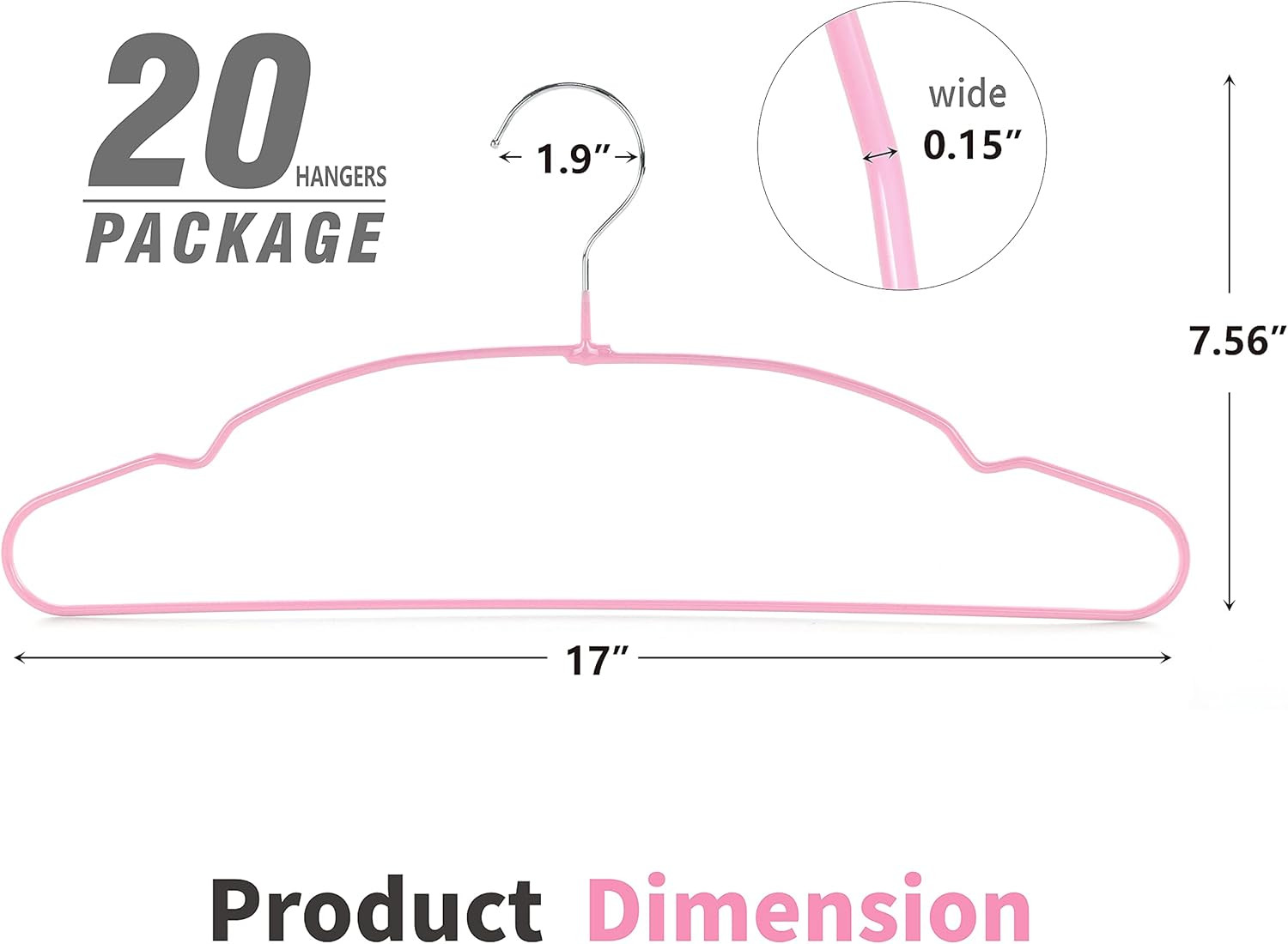 Non Slip Hanger 20 Pack, Metal Clothes Hangers Space Saving, Heavy Duty Rubber C