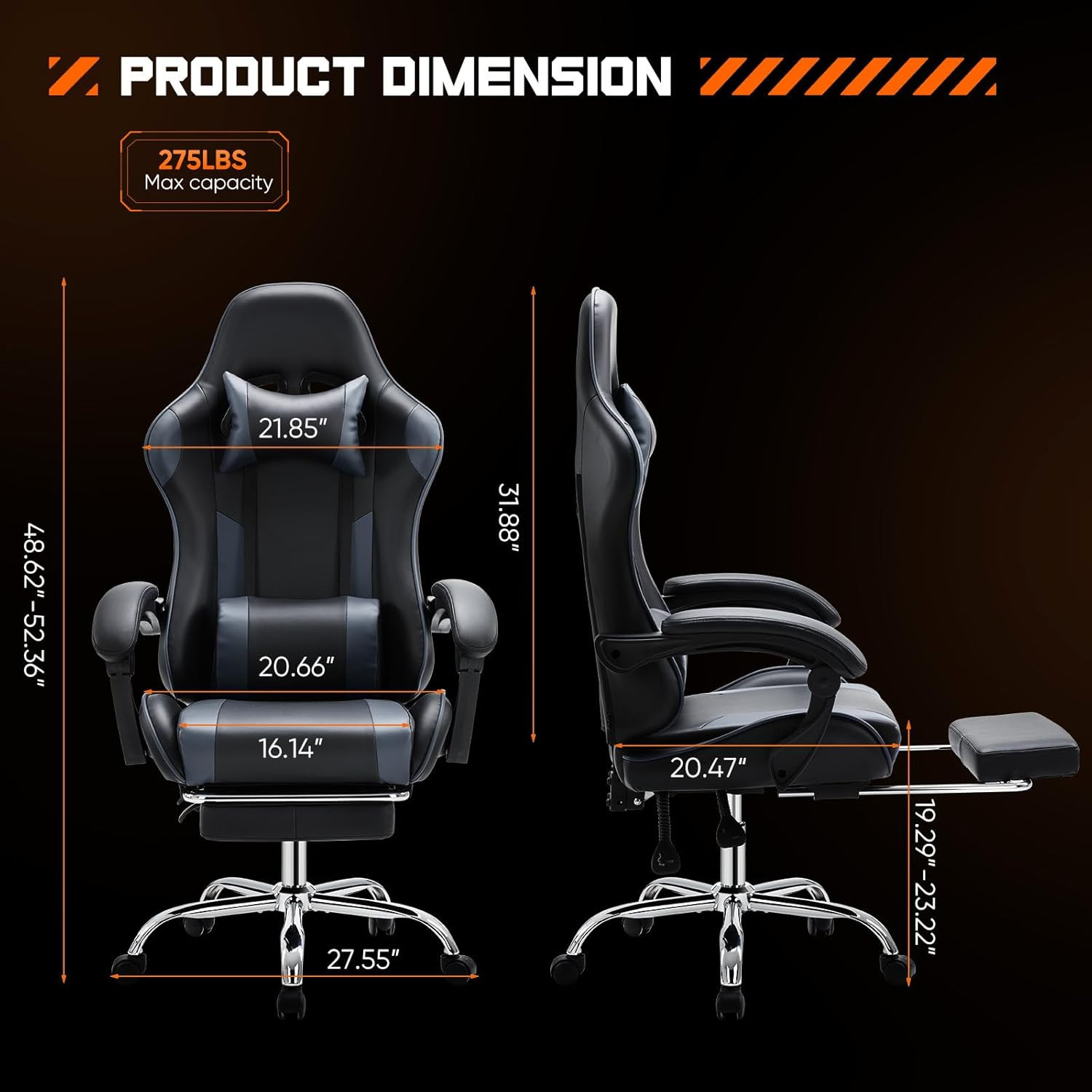 Video Game Desk Chair - Ergonomic Computer with Footrest and Comfy Lumbar Suppor