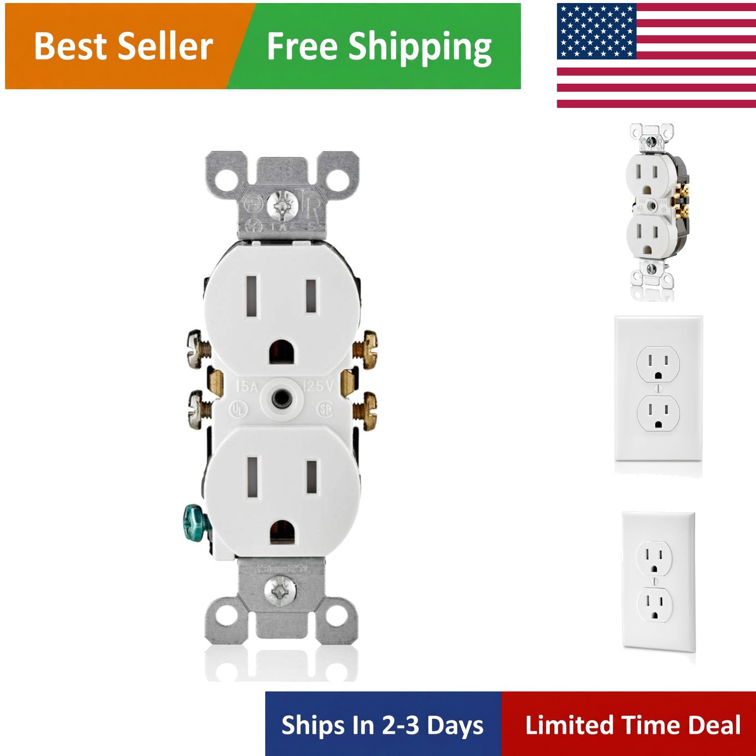 10-Pack of 15 Amp White Tamper-Resistant Duplex Outlets with Shutter Mechanism