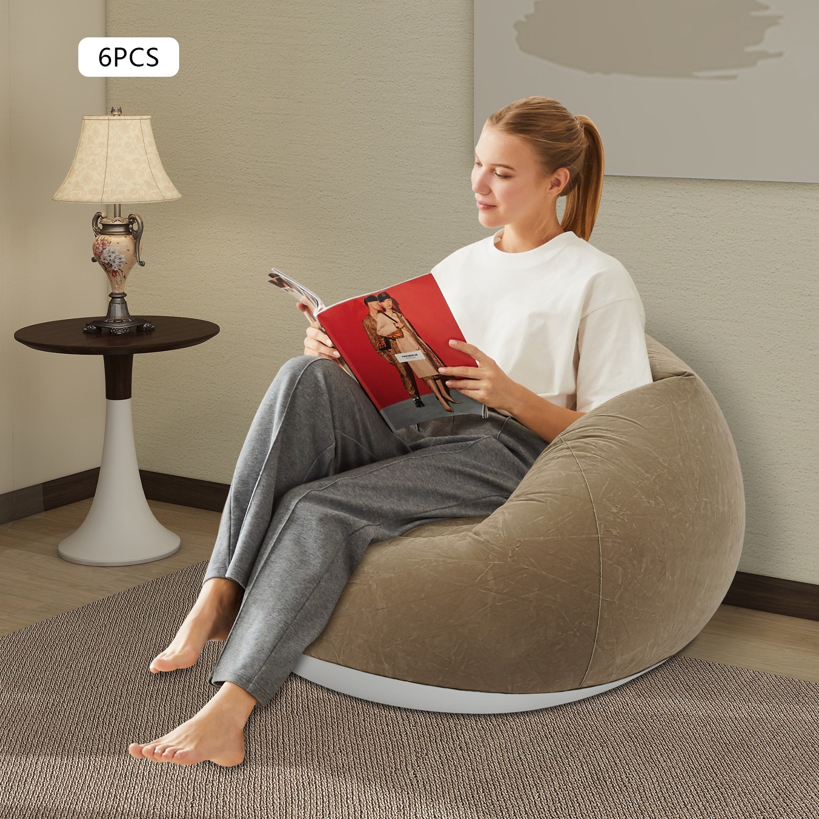 6pcs Inflatable Chairs Inflatable Sofa Portable Inflatable Couch Coffee Color