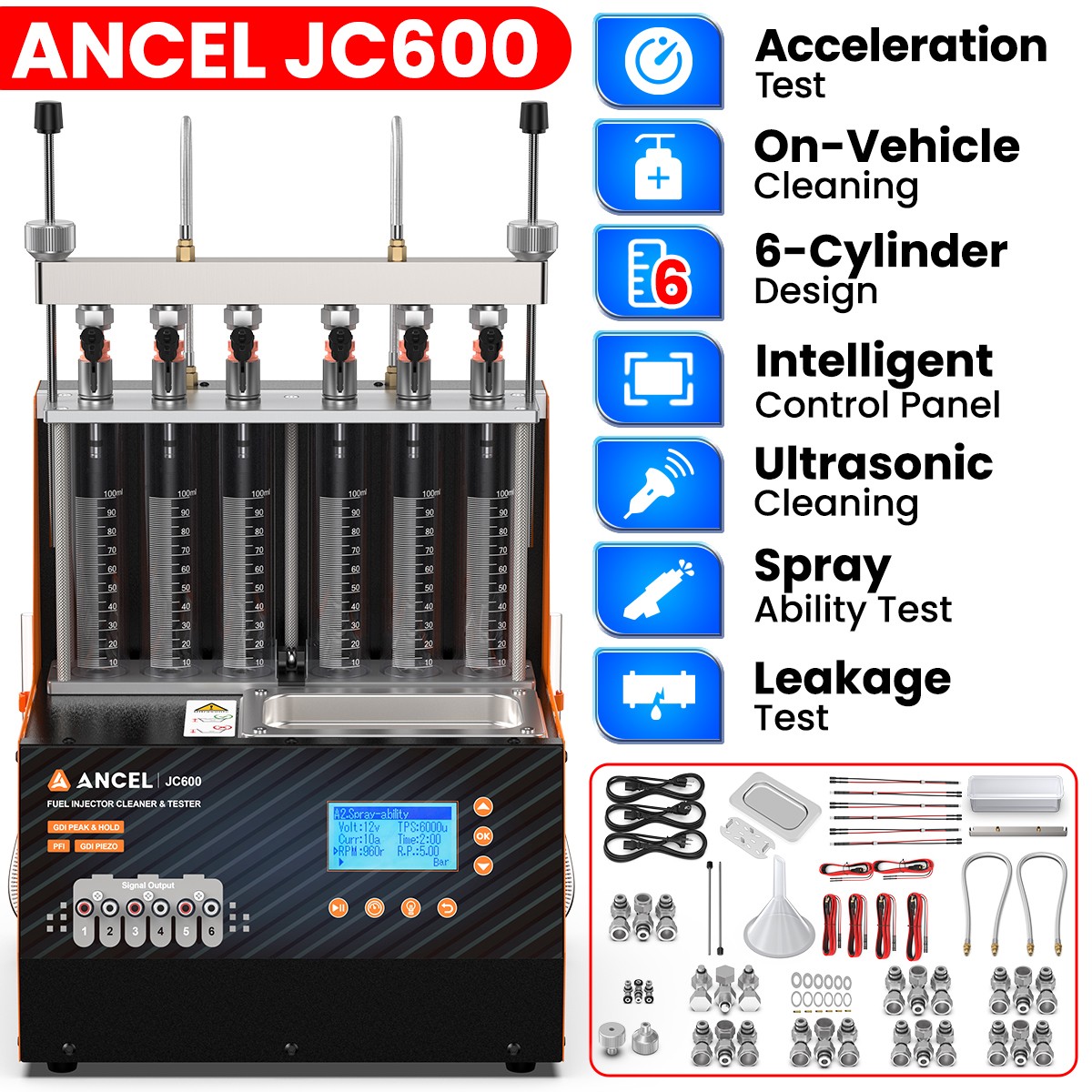 ANCEL EFI GDI Piezo Fuel Injector Tester Cleaner Ultrasonic Cleanning Machine