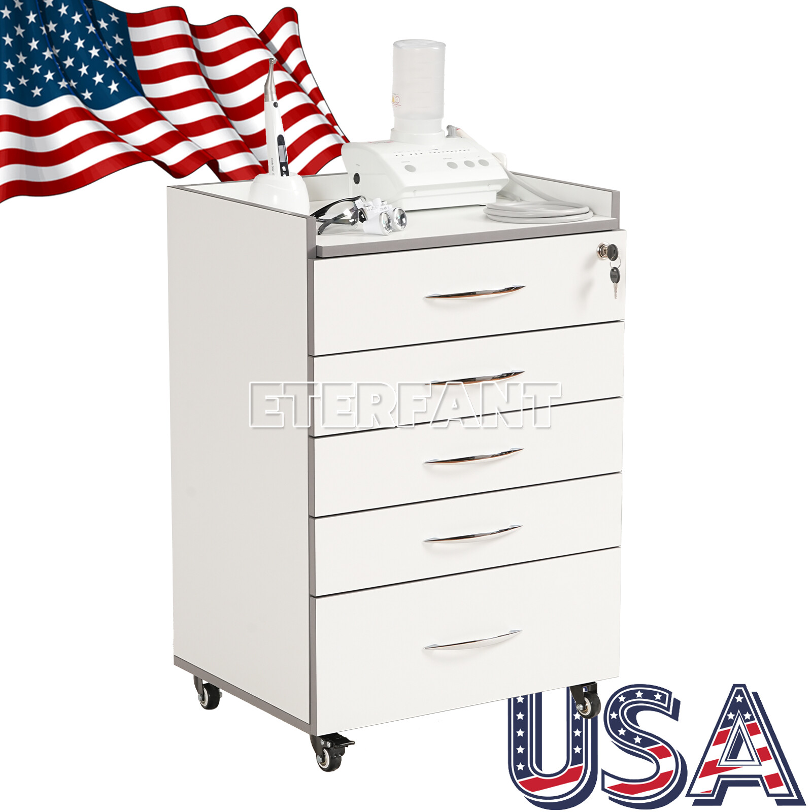 ETERFANT Dental 5 Drawers/3 Layer Trolley Cart Mobile Rolling Cabinet Tool Cart