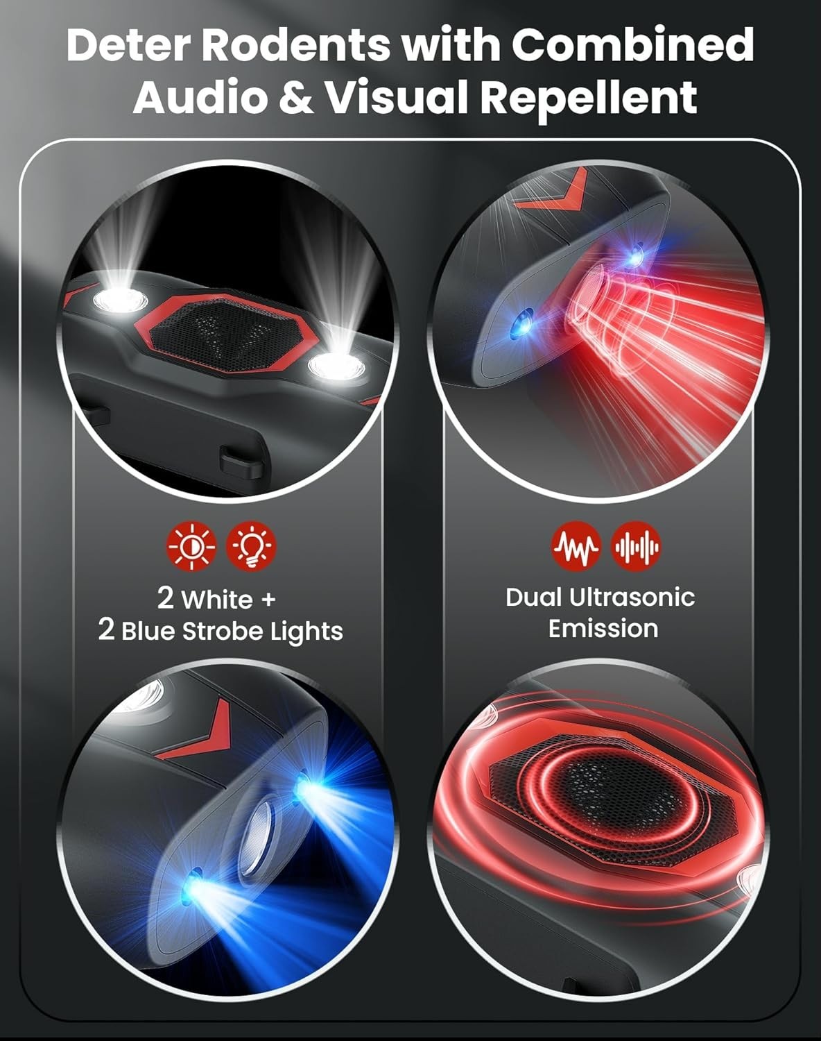 Multi-Use Ultrasonic Rodent Repellent with Dual-Sonic & Strobe Light Technology