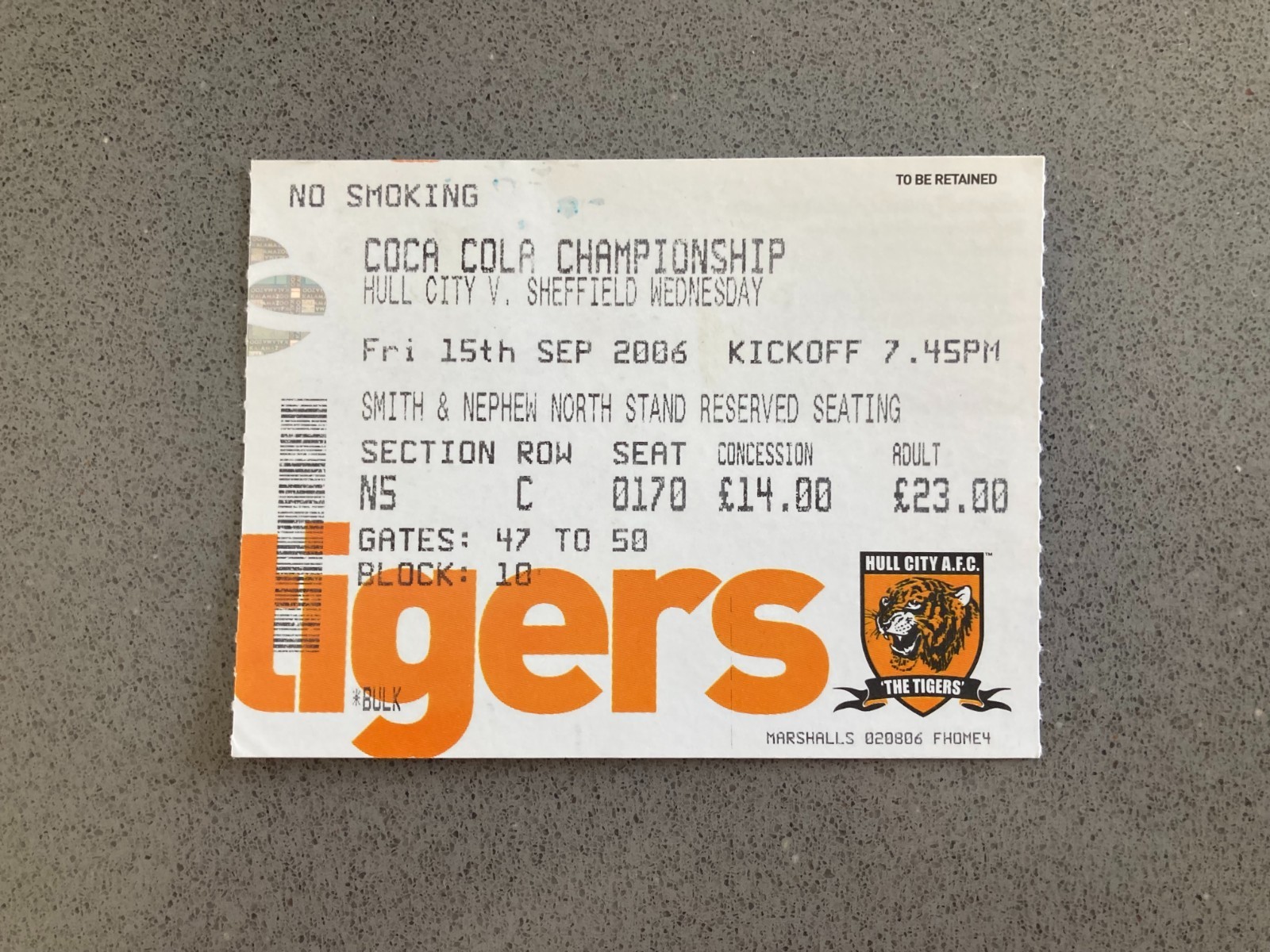 Hull City v Sheffield Wednesday 2006-07 Match Ticket