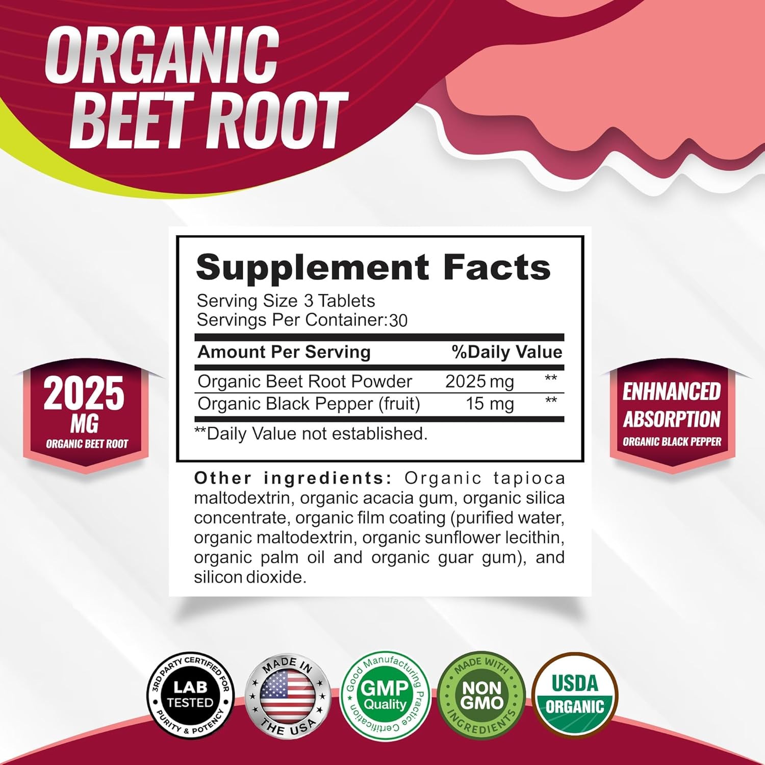 Toplux Organic Beet Root Powder Tablets - Natural Nitric Oxide Beets to Support