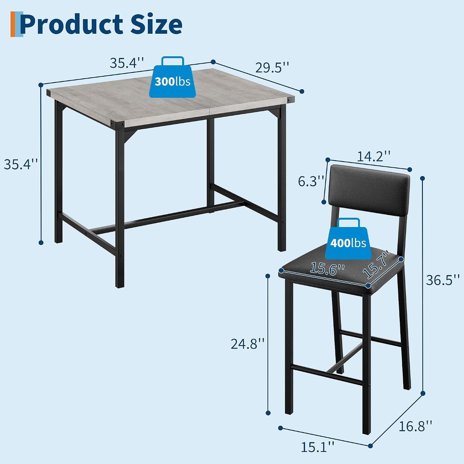 Dining Table Set for 4 with Corner Protector, Kitchen Table Set W/Footrest & Bac