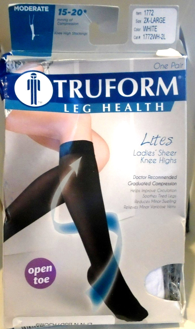 TRUFORM Leg Health Ladies Sheer Knee Highs Moderate 15-20mmHg 1772-White 2X-Larg