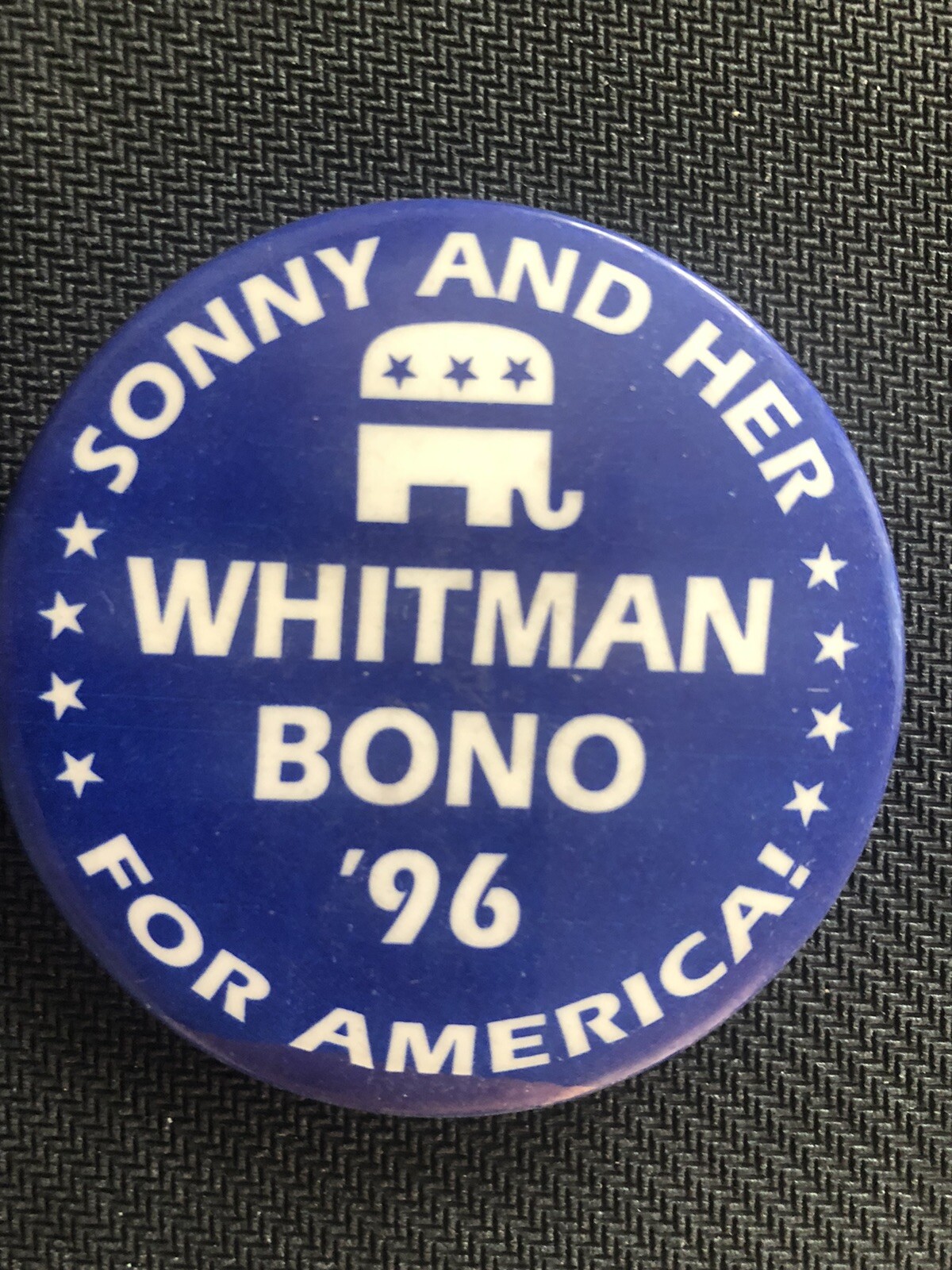 Sonny And Her Whitman Bono ‘96 For America Pinback Button Pin