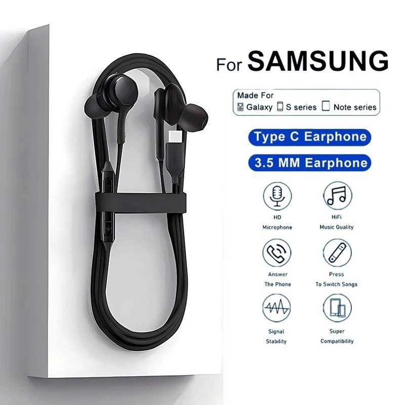 Type C Wired Earbuds Headphones for Samsung Galaxy S23 Ultra