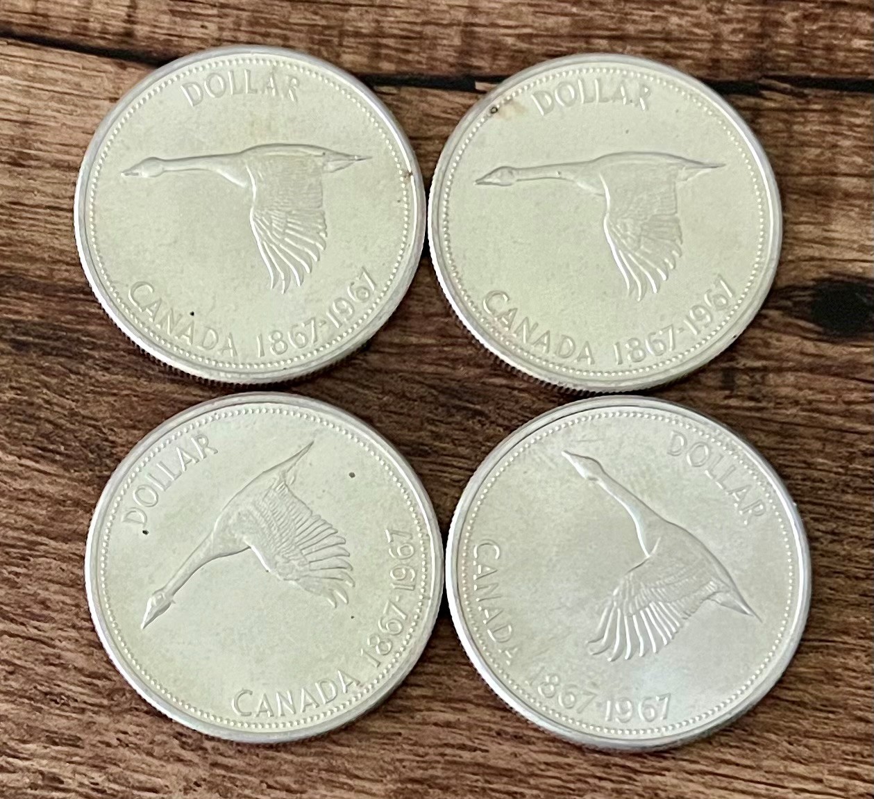 Lot Of 4 (Four) Canadian Silver Dollars 80% Silver - 2.40  Troy Oz  - All 1967