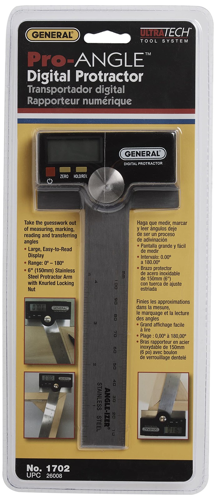 1702 6-Inch Stainless Steel Pivoting Arm Digital Protractor
