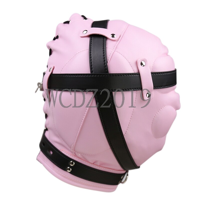 Lockable Soft Leather Binding Hood Sensory Deprivation Hood Blindfold