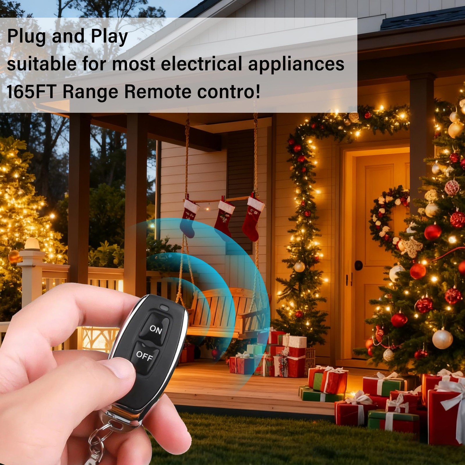 AC110250V Waterproof Remote Control Power Switch Outlet 20A 165 Ft Range