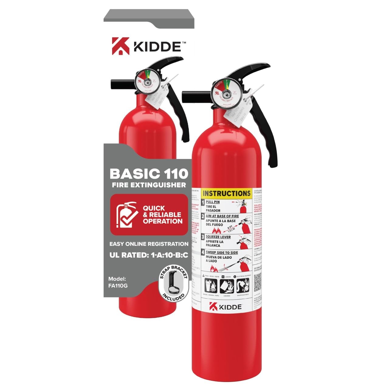Kidde Basic 110 Fire Extinguisher for Home 1 A 10 B C FA110G 1 Pack Residential