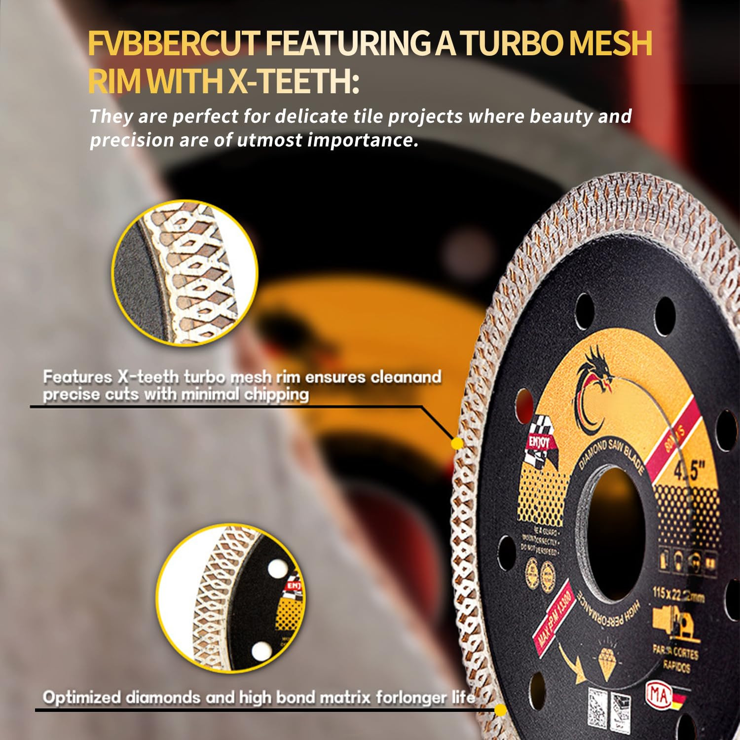 3-Pack 4-1/2 Inch Diamond Blade for Angle Grinder - Super Thin Turbo Mesh Cuttin