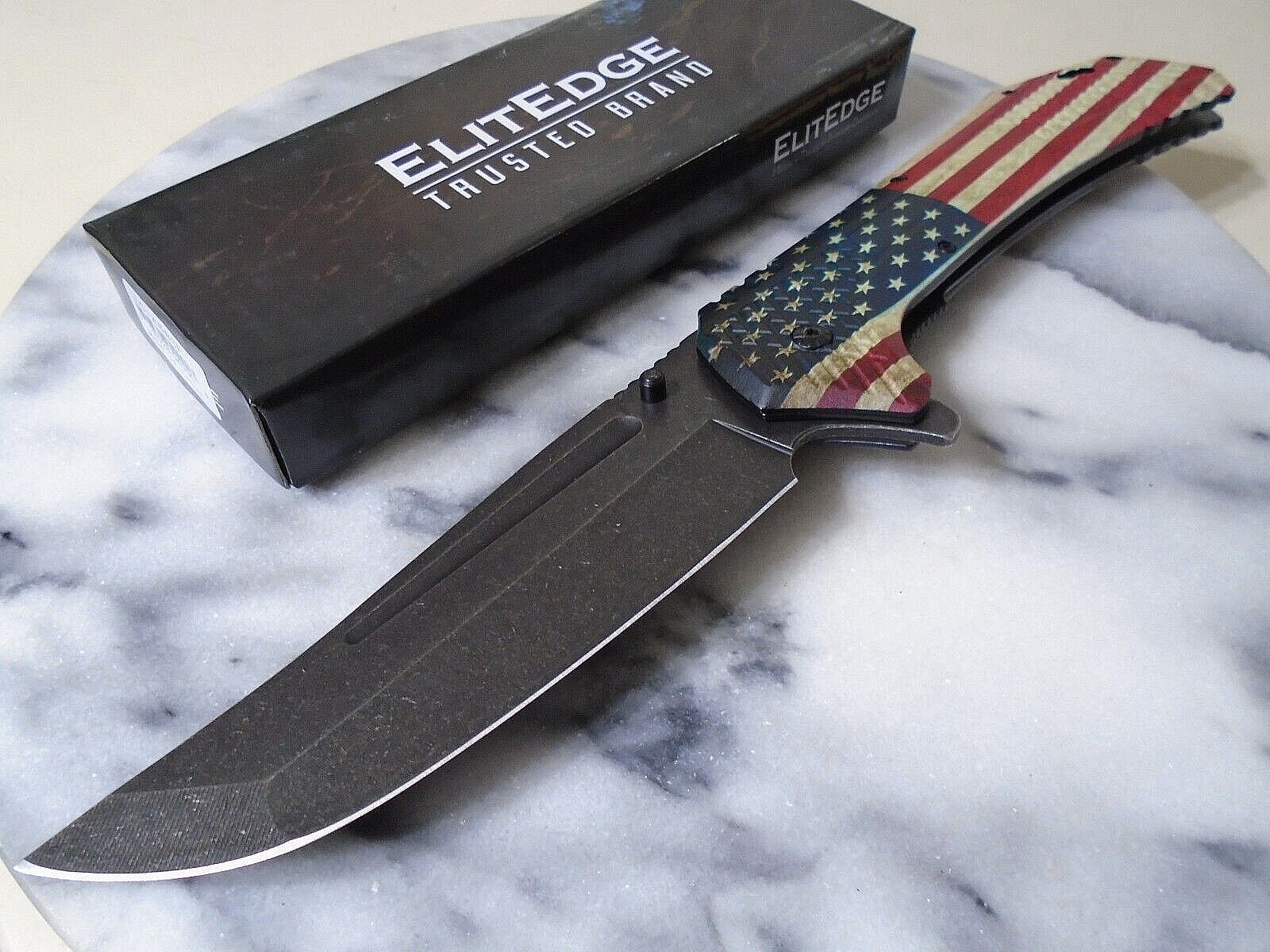 ElitEdge Huge Assisted Open USA Flag Pocket Knife Folder 10-A58SF 12.25" OA 420C