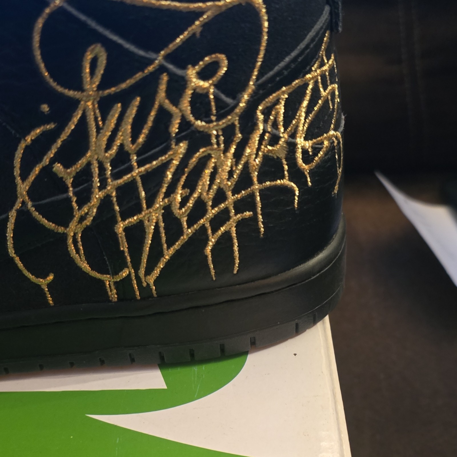 Nike SB Dunk High Pro QS Black Gold Skateboarding Shoes Men's Sizes 8.5 & 10
