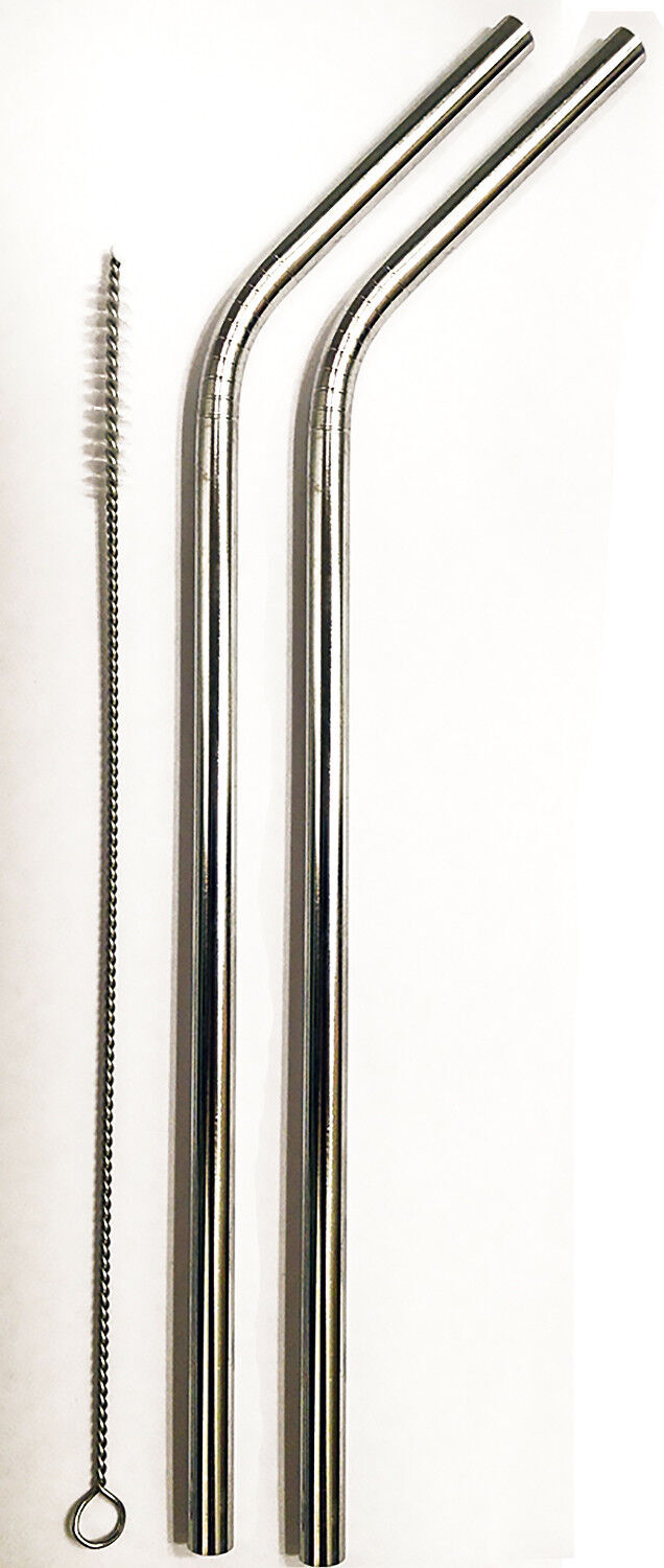 Stainless Steel Drinking Straws - 2 pack metal straw + Cleaner - Eco Friendly,