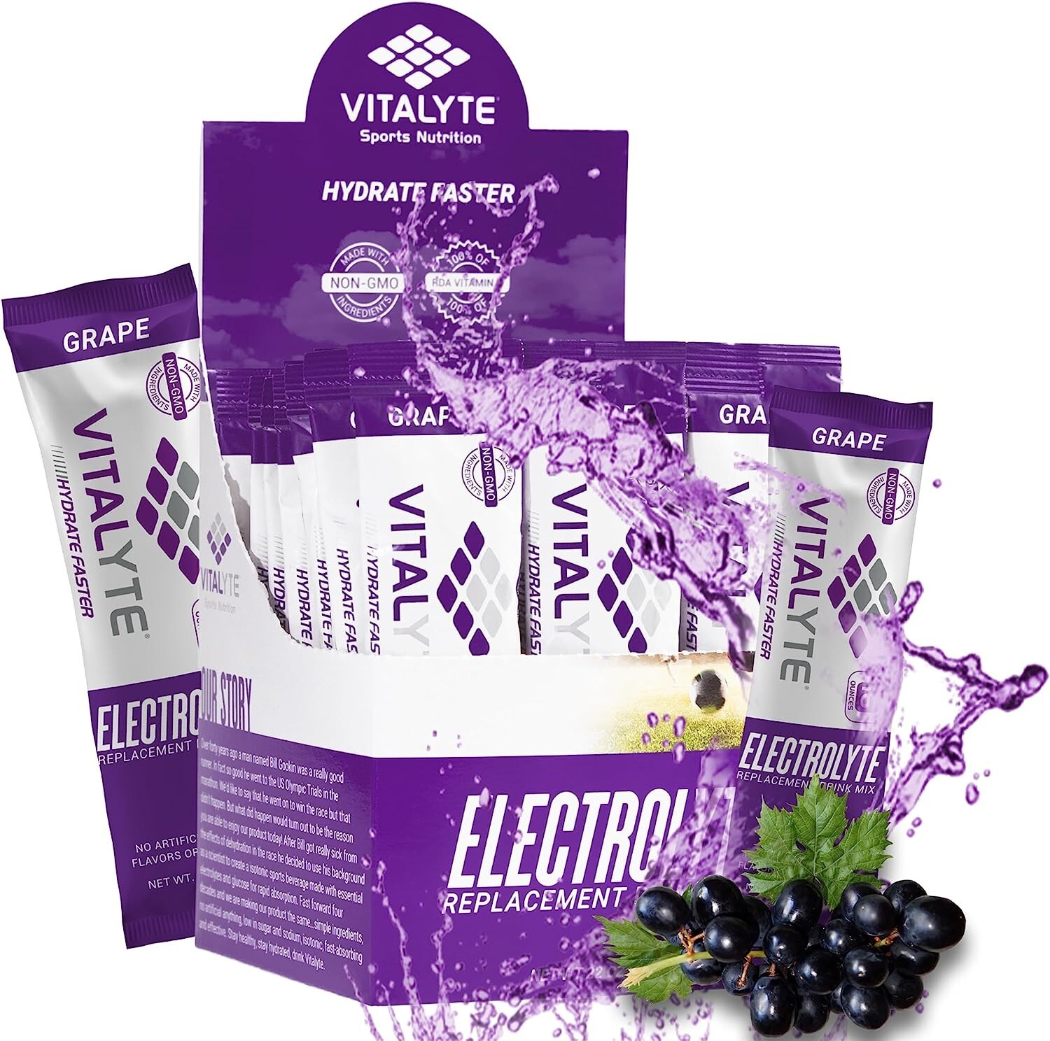 Vitalyte Electrolyte Stick Pack 25 Count Box - Grape SHIPS FAST!
