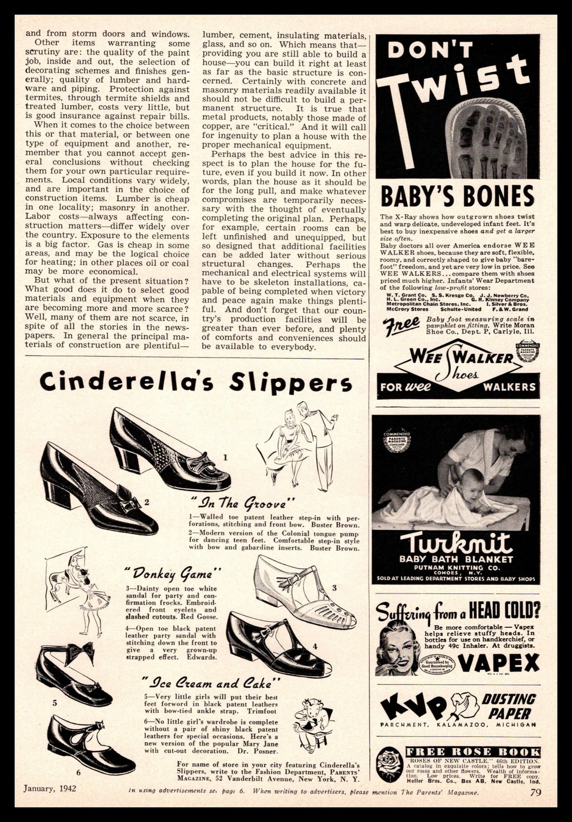 1942 Cinderella's Slippers Fashion Department Women Girls Shoes Vintage Print Ad