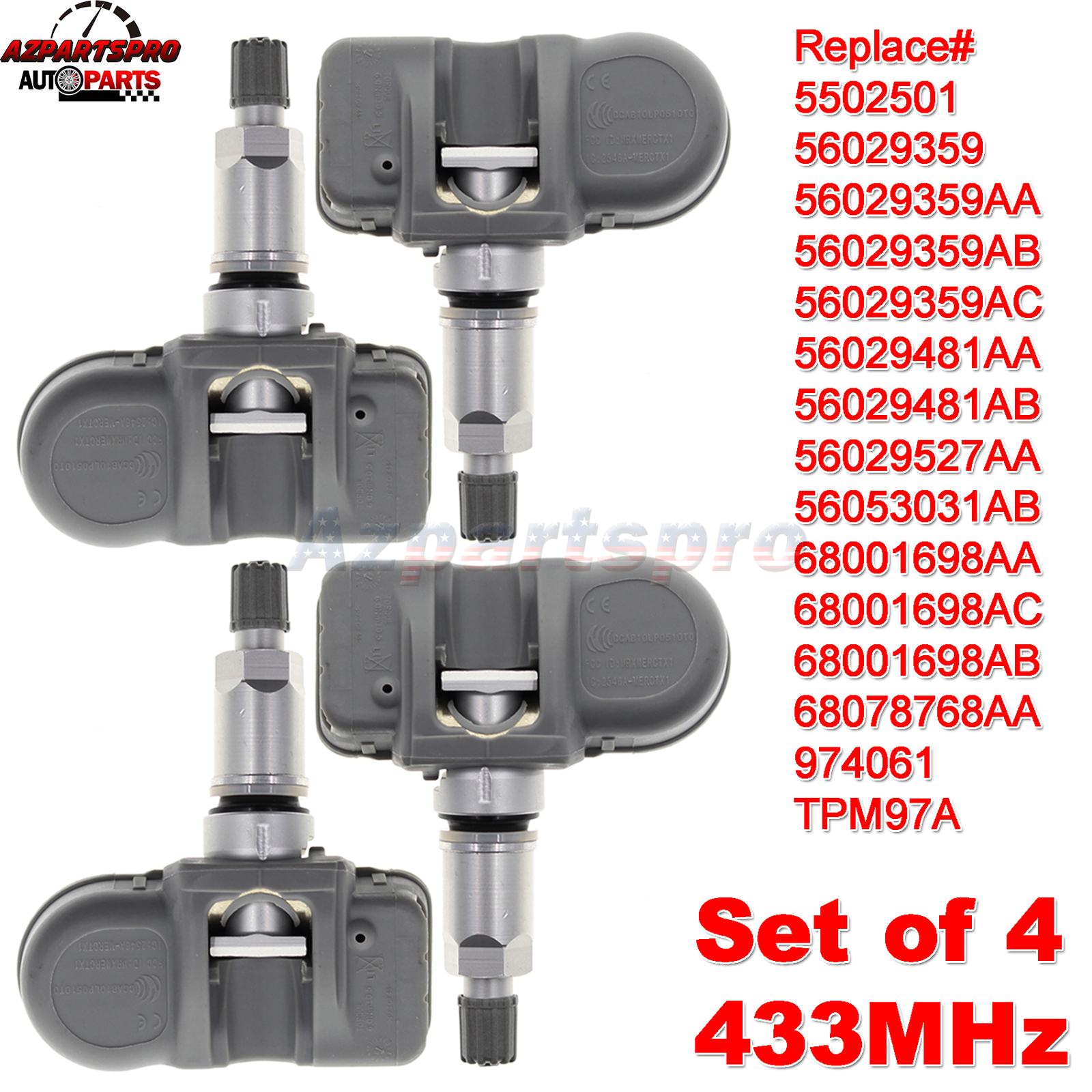 4pcs TPMS For Chrysler Dodge Jeep Ram Tire Pressure Sensor 56029359AA 56029359AB