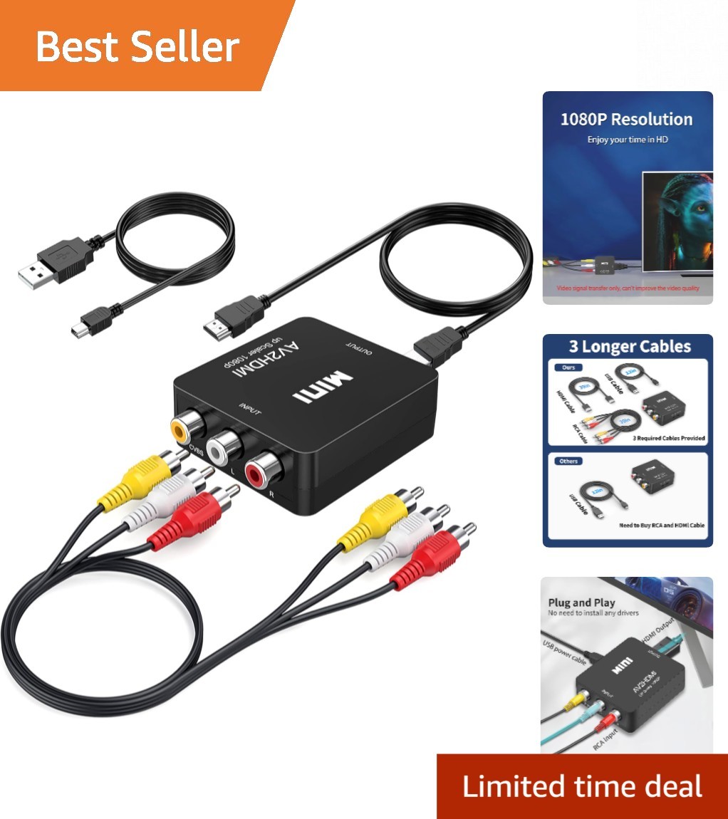 High-Quality RCA to HDMI Converter for Stunning 1080P Visuals - With Cables