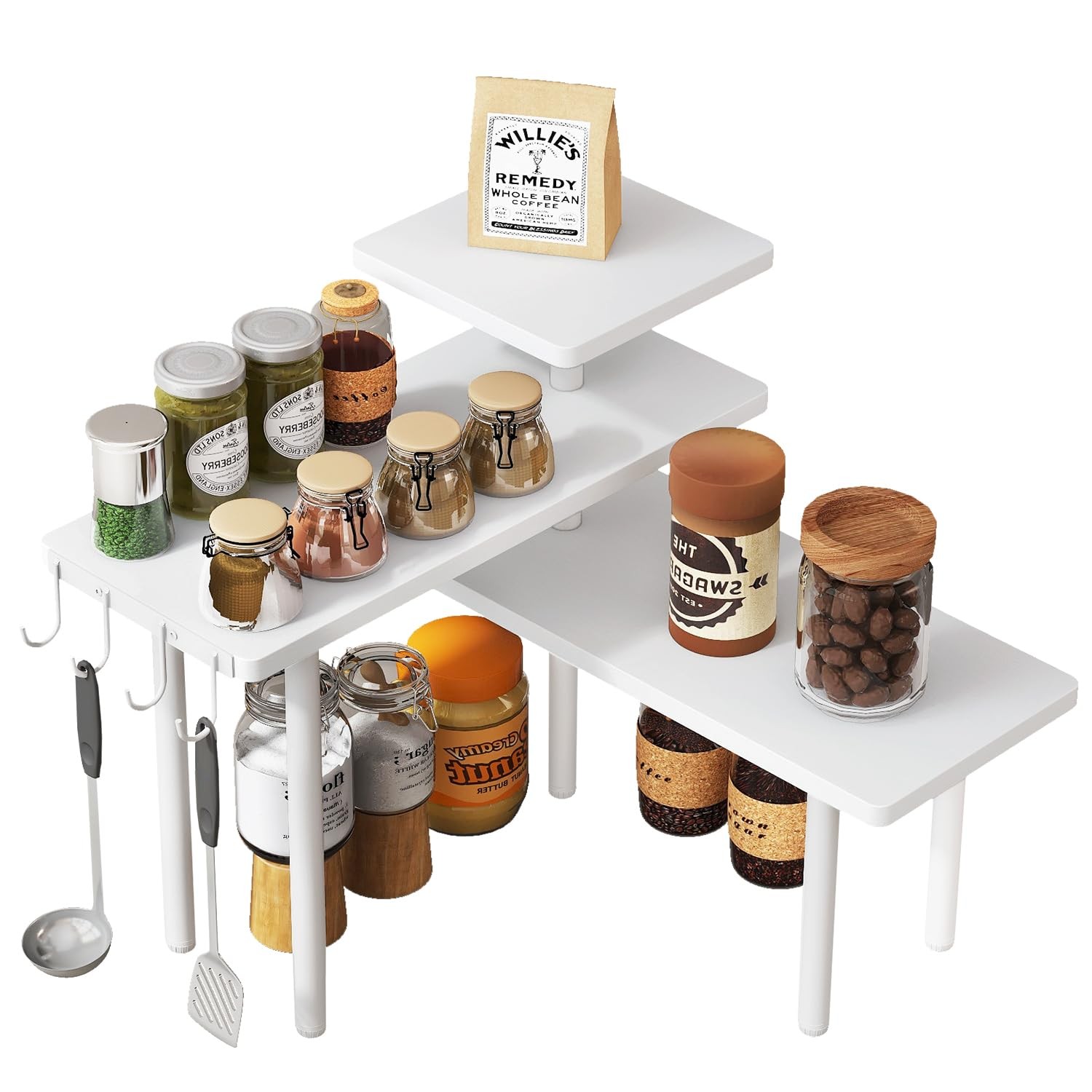 IBUYKE 3-Tier Spice Rack Kitchen,Rotating 1 pack (Improved), White