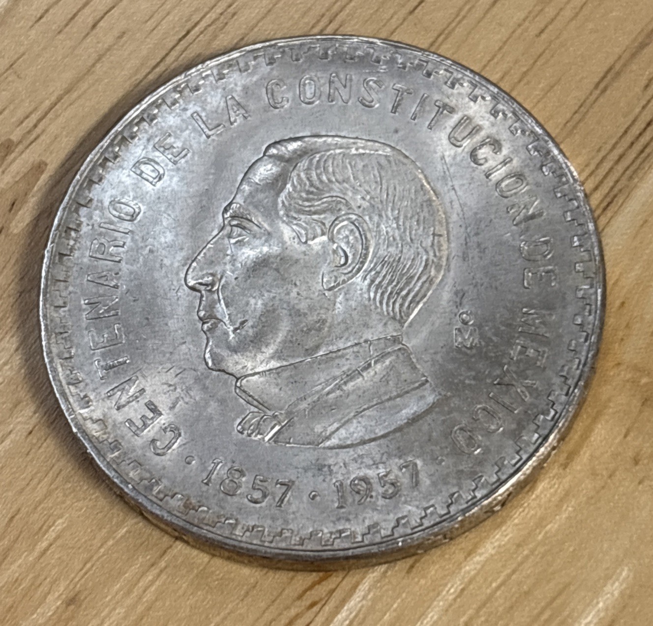 1957 Mexico 10 Pesos .900 Fine Silver 100 Anniversary Of Constitution