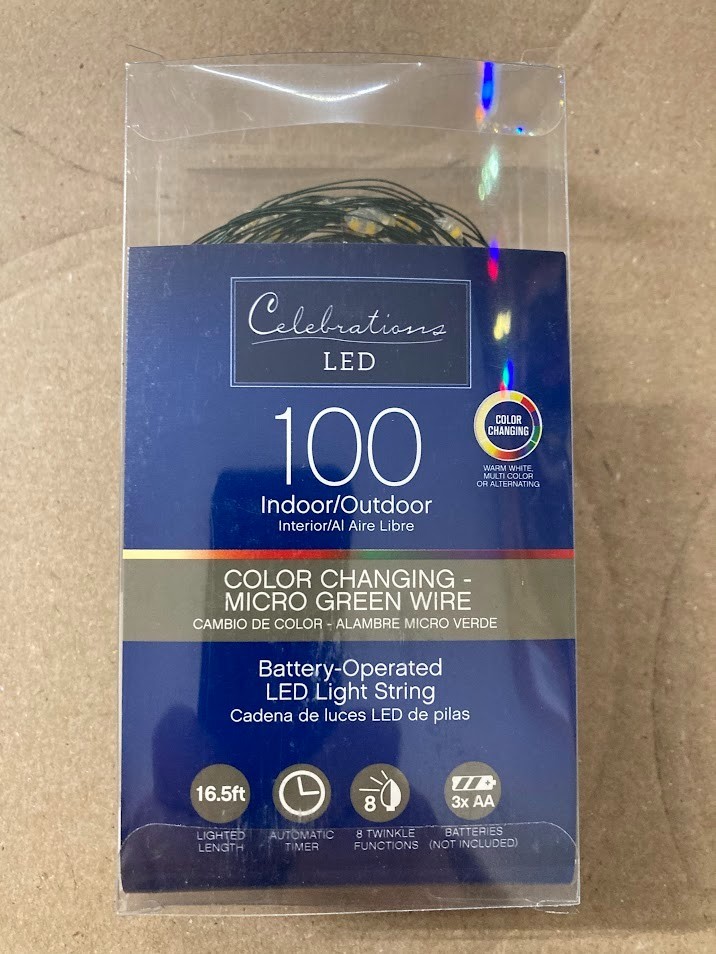 100 BATTERY OP MICRO GREEN WIRE CHRISTMAS LIGHTS COLOR CHANGING