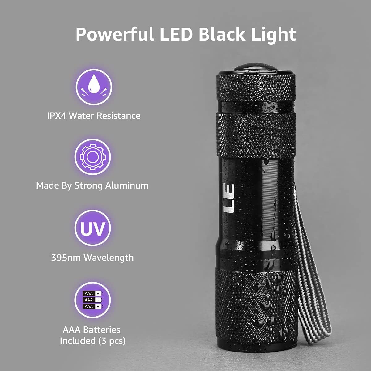Lighting EVER Black Light Flashlight, Small UV Lights 395Nm, Portable Ultraviole