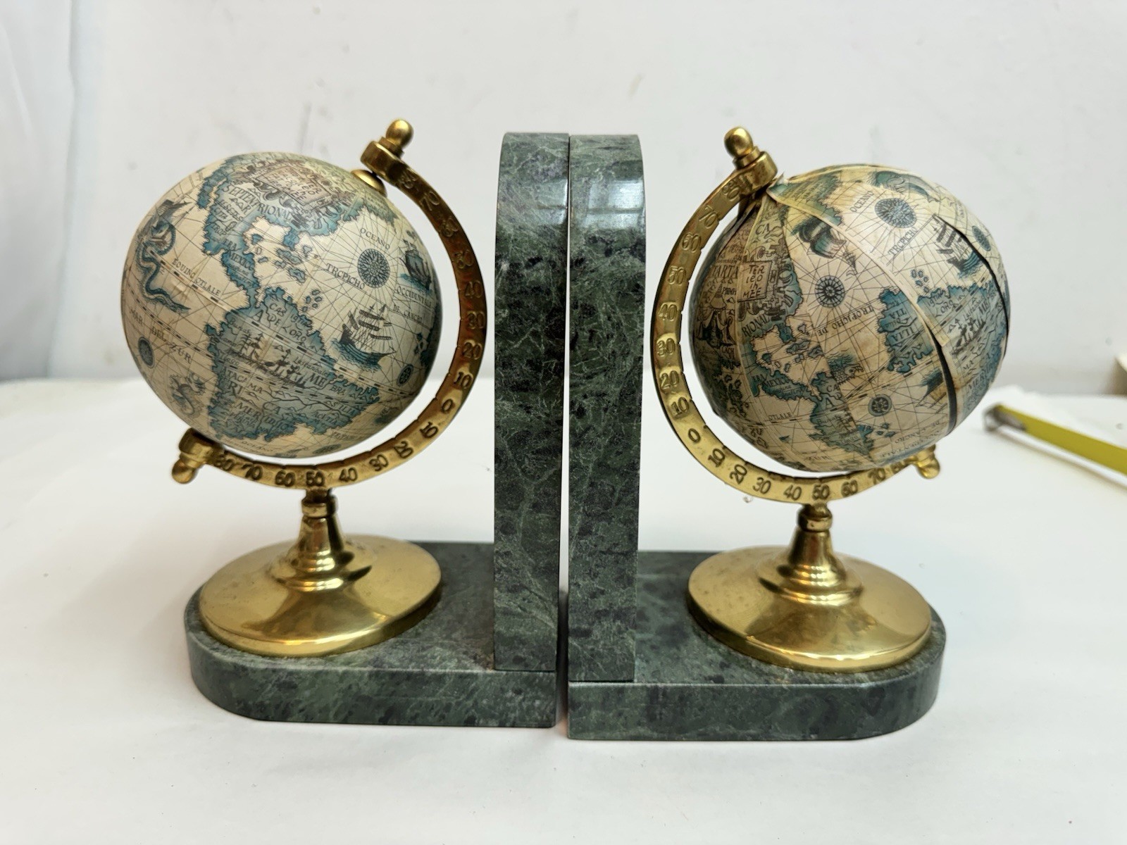 Old Globe Green Marble Book Ends