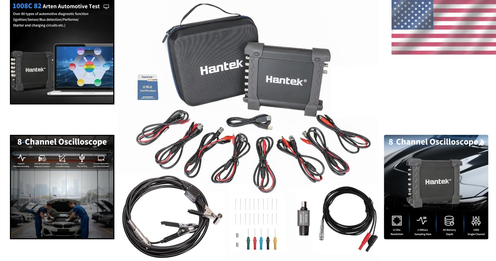 8CH Automotive Oscilloscope 12-Bit Resolution