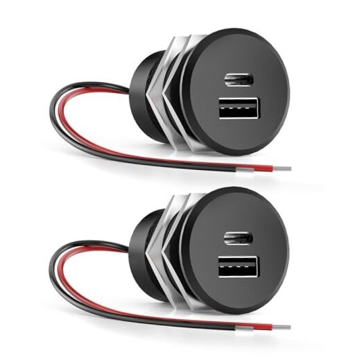 GZV 12V USB Outlet, 12 Volt Power Outlet, QC Ø 35 mm Panel Non-waterproof-2Pack