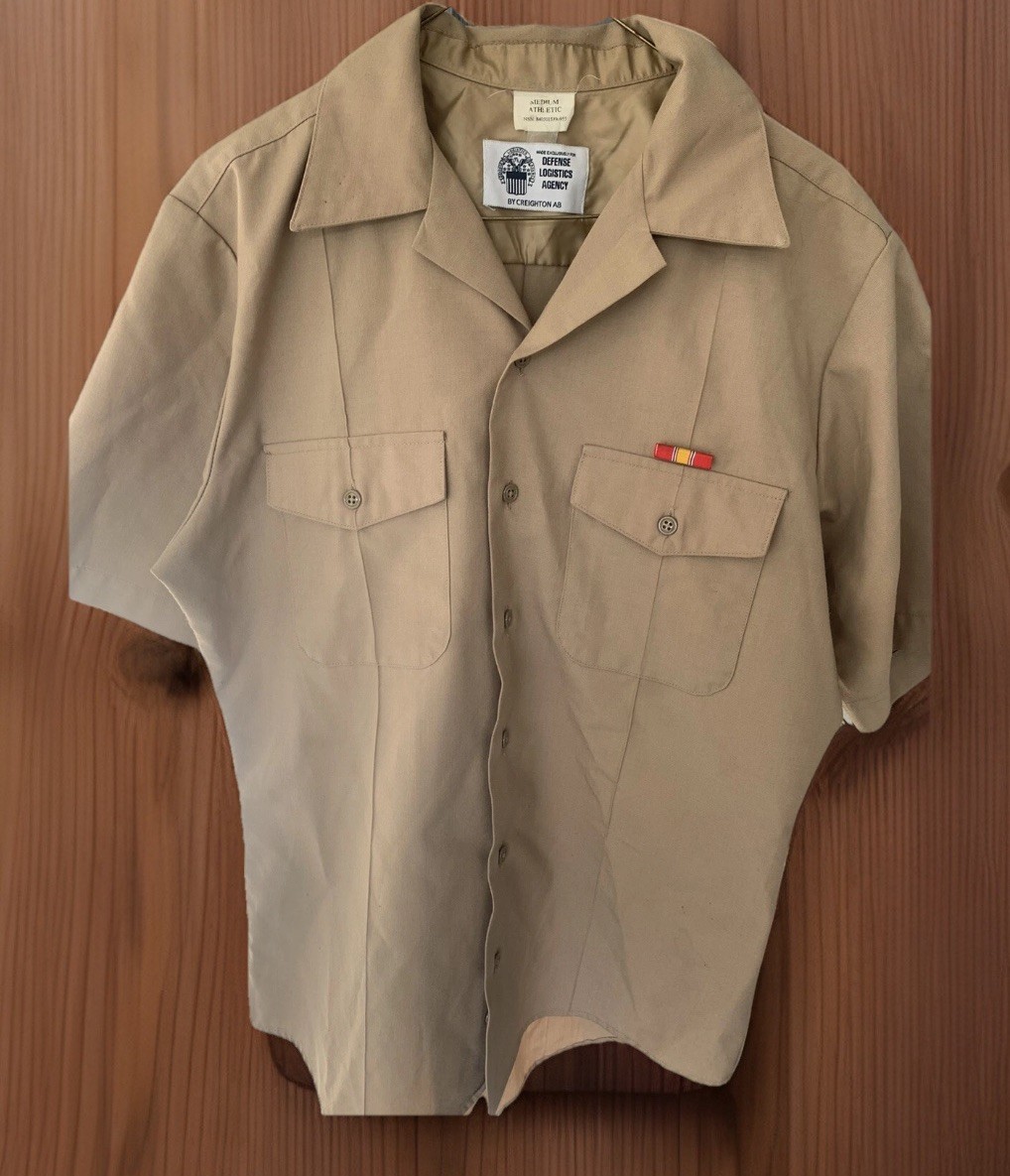 Vintage Navy Marine uniform shirt Military defense logistics agency Crieghton AB