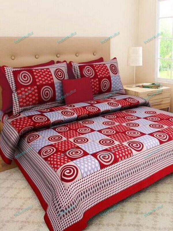 Modern Desginer Geometric Printed Cotton Double Bed Sheet With 2 Pillow Cover