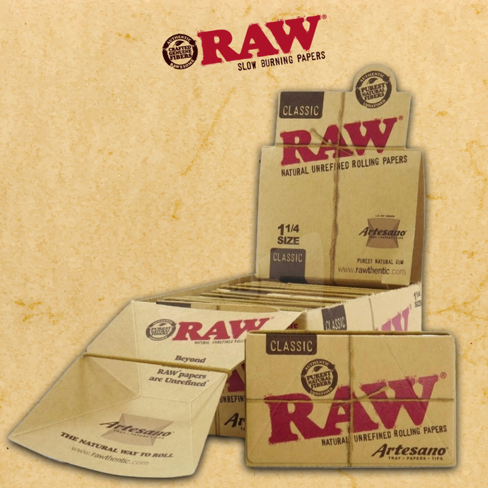RAW ROLLING PAPERS CLASSIC ARTESANO 1 1/4 SIZE ✨ 15 PER BOX ✨ 50 LEAVES PER PACK