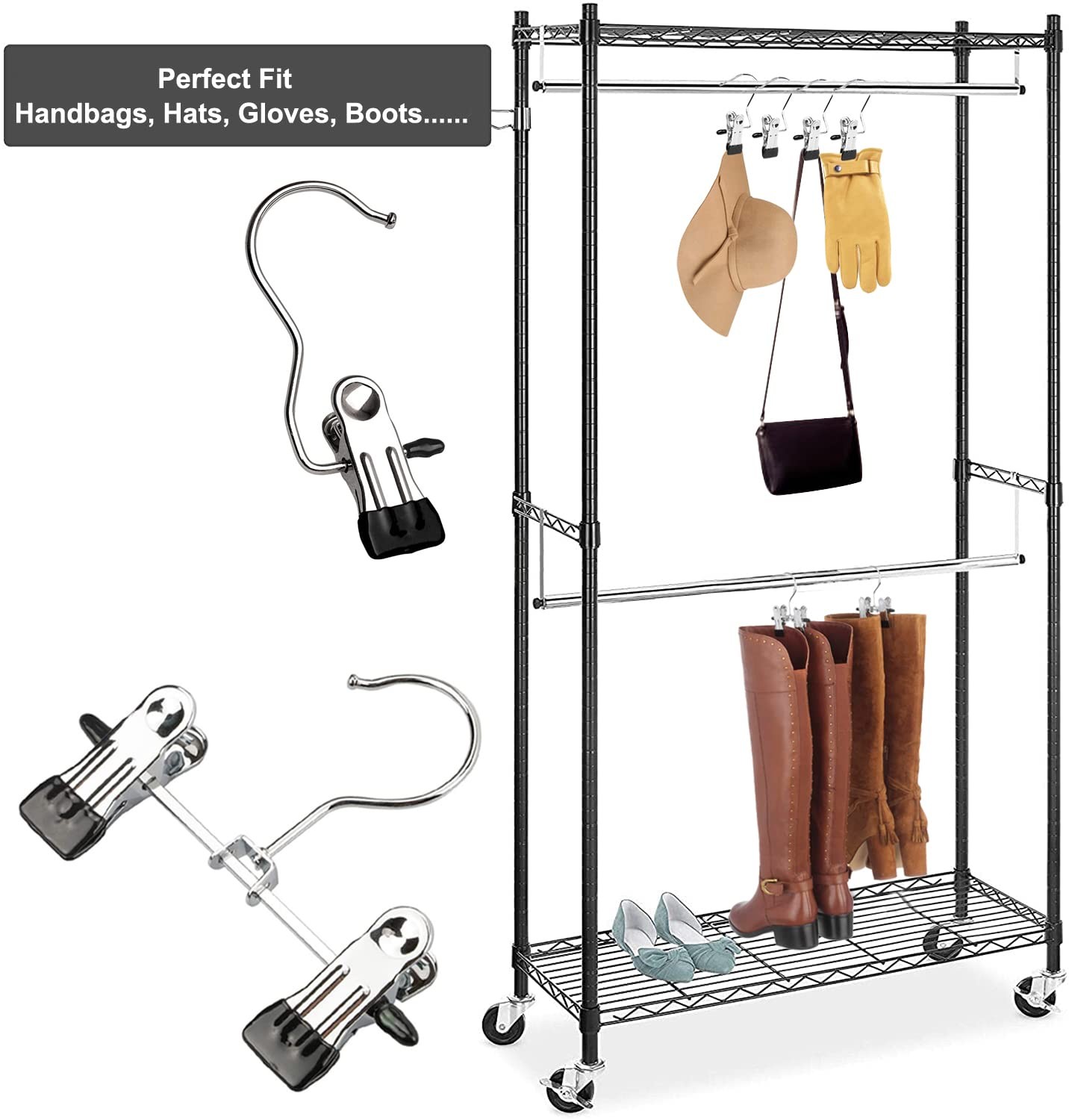 10 PCS Double Adjustable Boot Hangers 10 PCS Single Hanging Clips Laundry