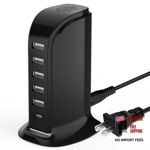 USB Charging Station for Multiple Devices, 5 USB Ports + 1 Type C 20W Black