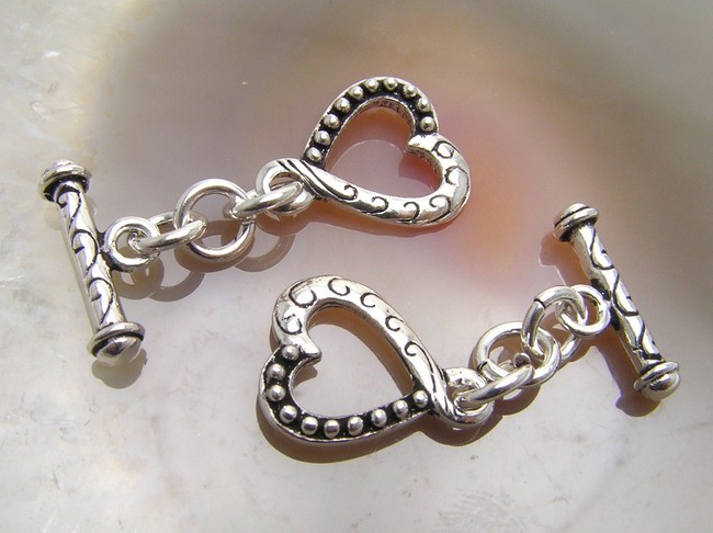 5 Bali Sterling Silver Fancy Heart Toggle Clasps #875