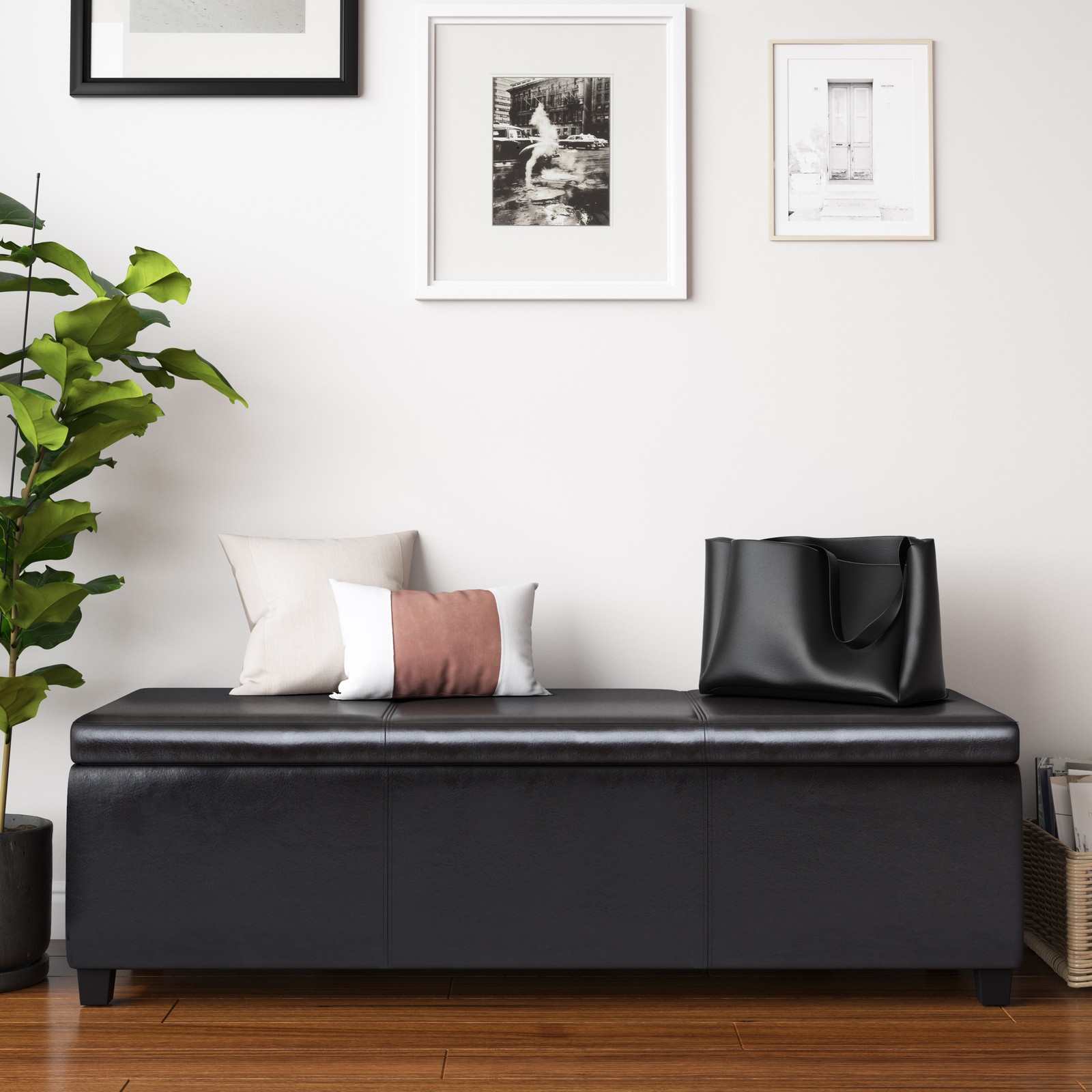 Avalon 54 inch Wide Extra Large Storage Ottoman Bench in Tanners Brown Vegan