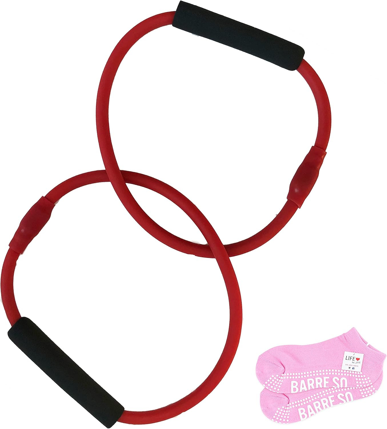 Barre Red Double Tube Exercise Equipment for Pure Workout & Pair of Women'S Sock