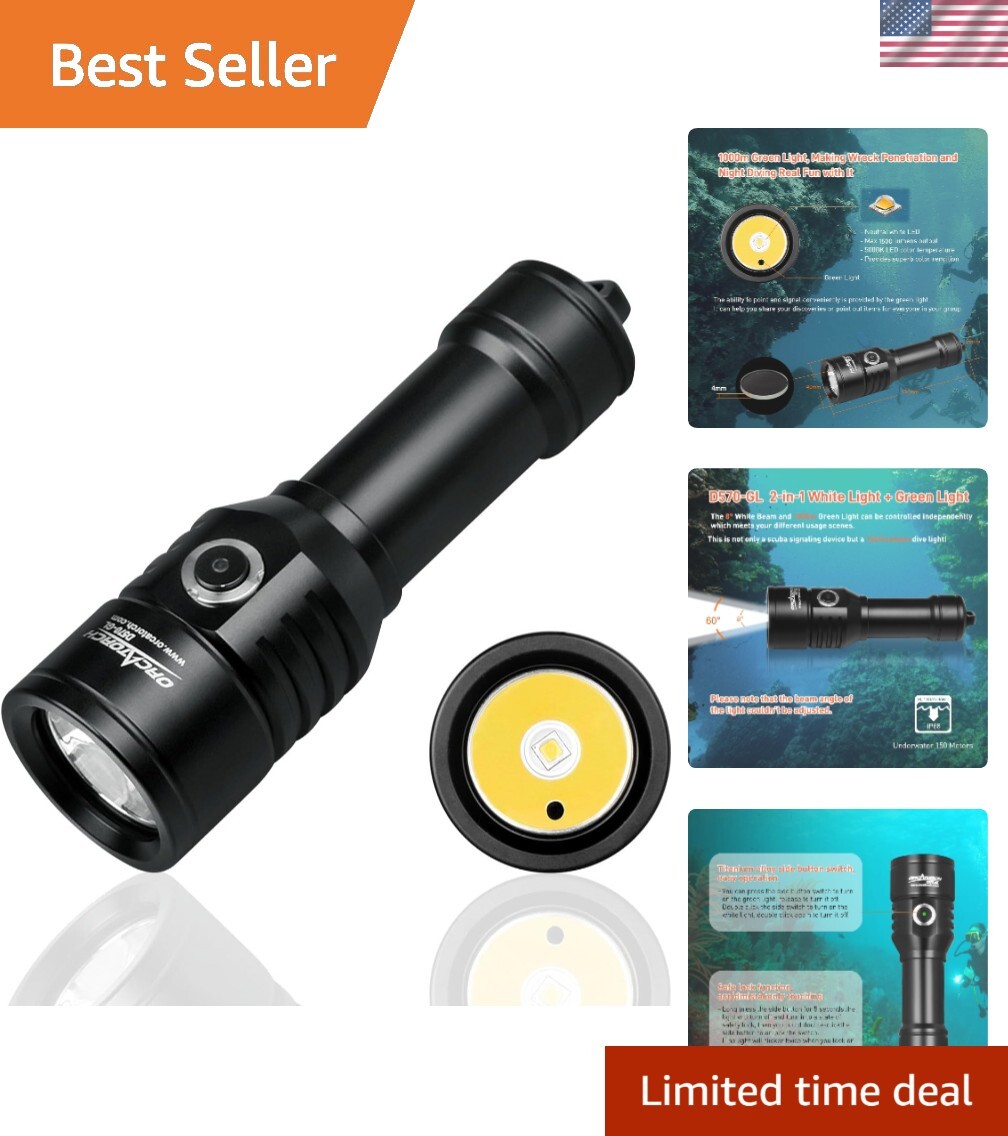 GL 2.0 2-in-1 Scuba Diving Signal Light 1500 Lumens Underwater Flashlight, 10...