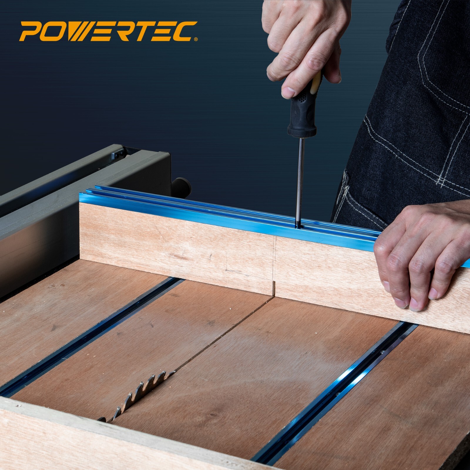 POWERTEC 71667 36" Double-Cut Profile Universal T-track, Predrilled with Scale