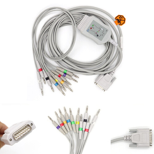 NEW 15pin 12Leads Banana EKG/EKG Cable Compatible For Edan SE-3/12,SE-12 Express
