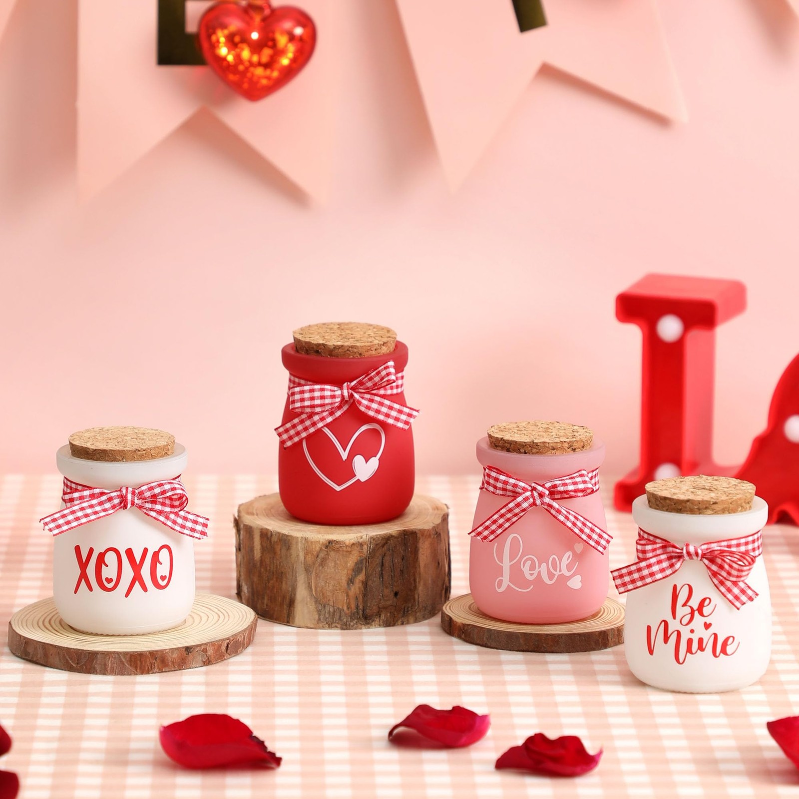 4Pc Valentines Day Tiered Tray Decor, Mini Mason Jars for Valentines Table Decor