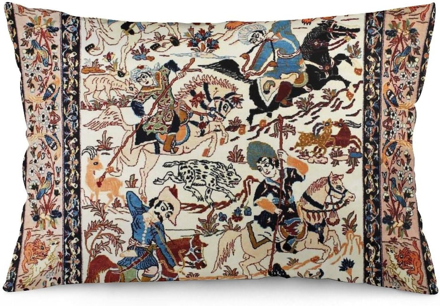 Blue Antique Persian Isfahan Silk Rug with Flowers Animals 13 Throw Pillow Cover